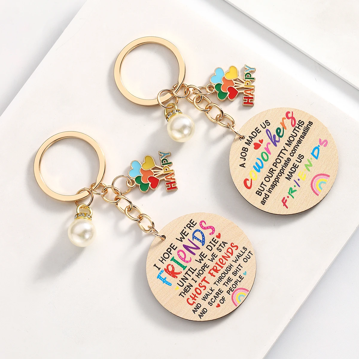 Llavero colgante perlas imitación madera para llaves y regalos diarios - imagen 3