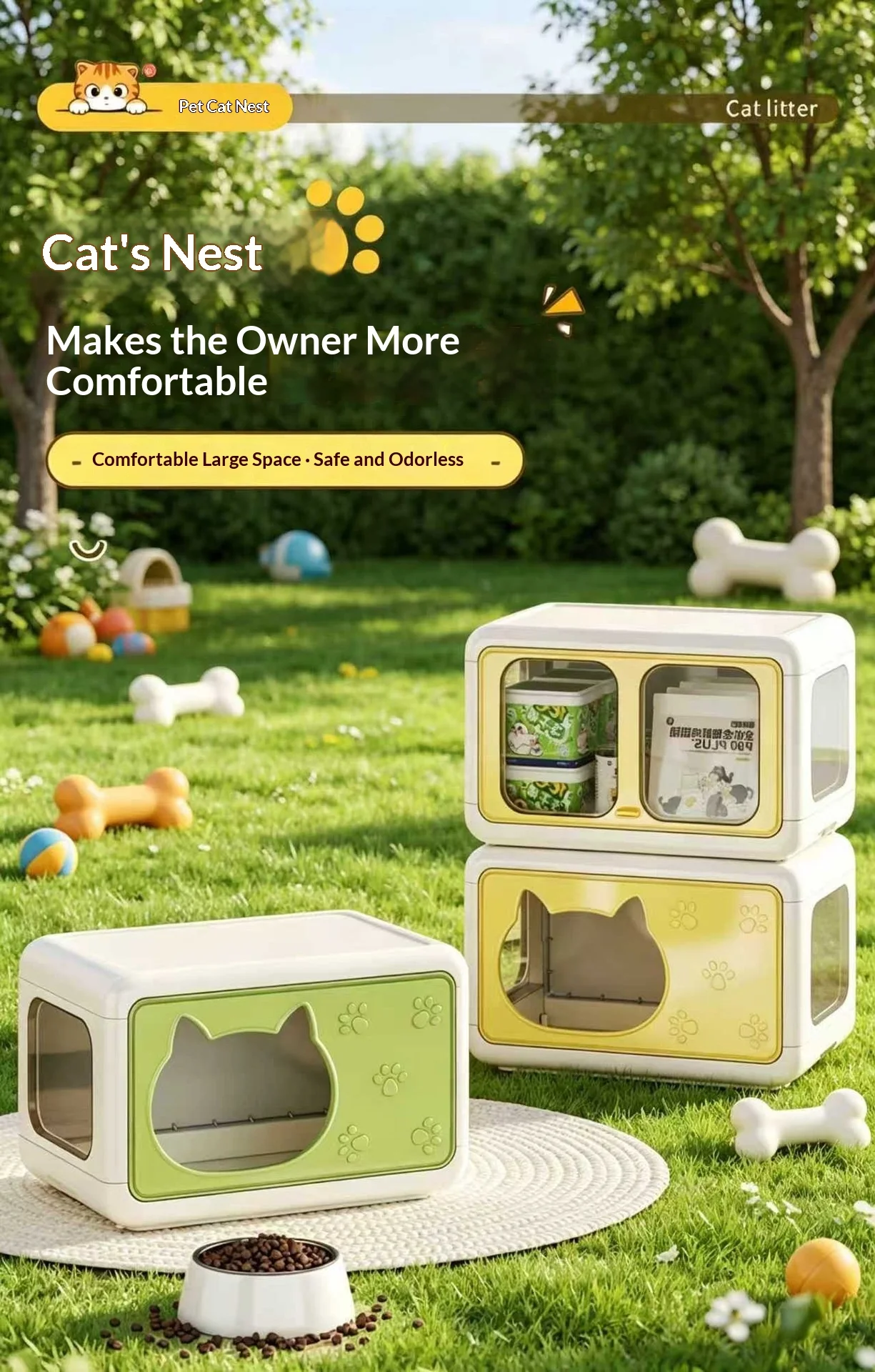 Casa y cama semicerrada para gatos en interior