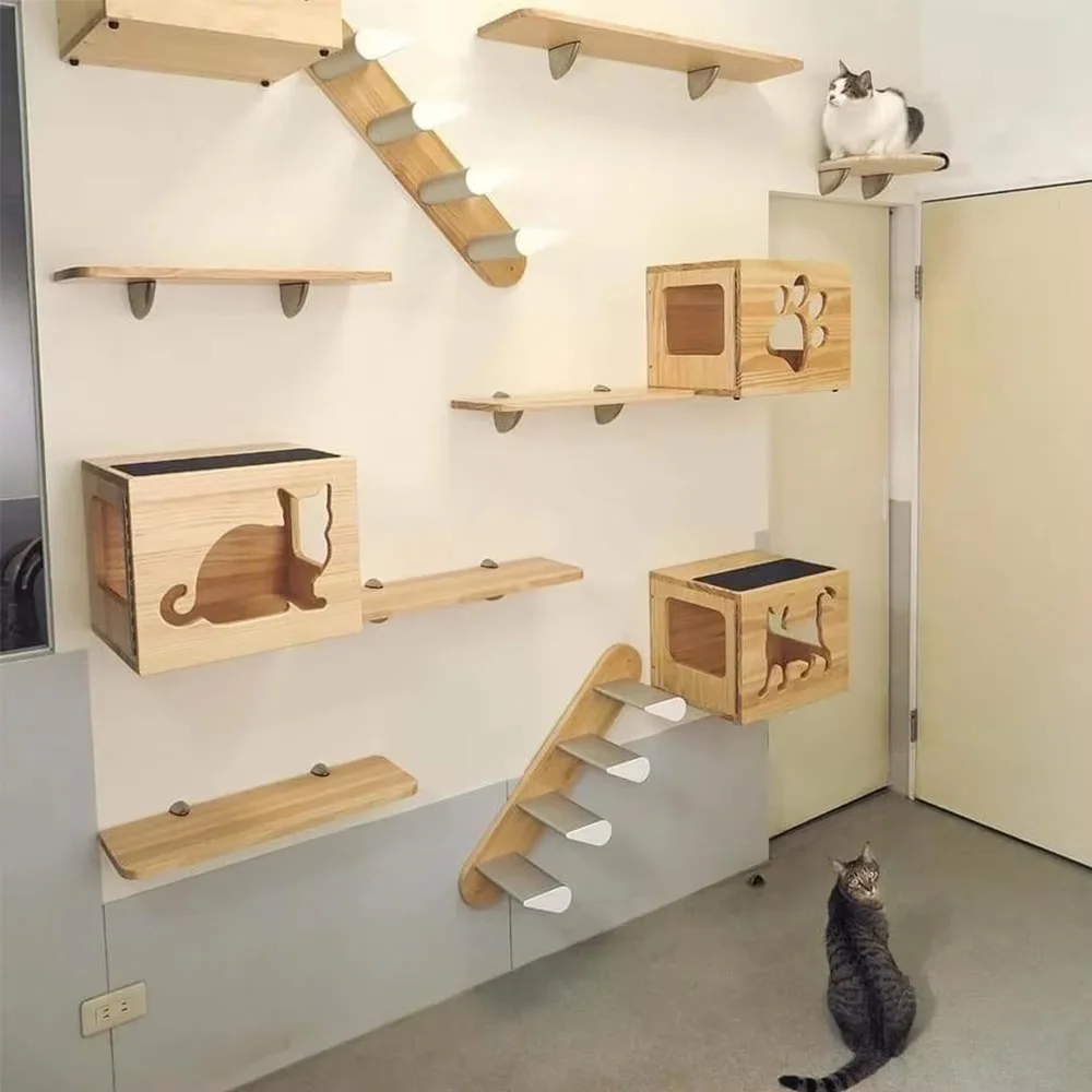 Rascador de Pared para Gatos – Centro de Actividades con Escalera de Sisal y Descanso