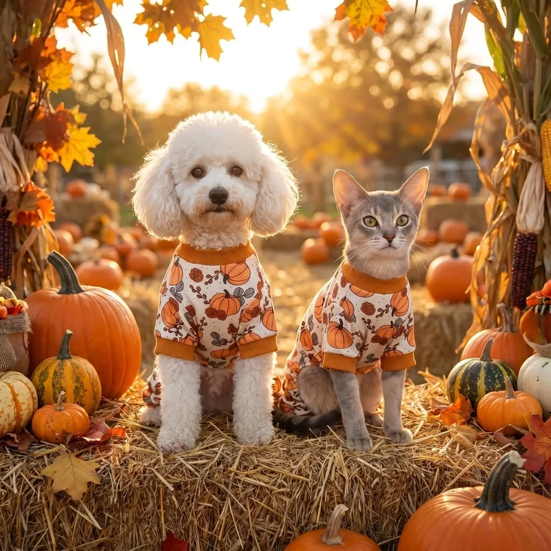 Mono calabaza para perro y gato – Pijama otoño pequeño y mediano - imagen 2