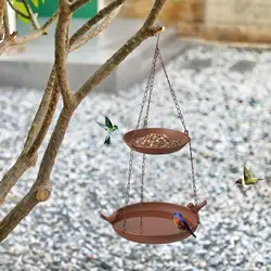 Bebedero para Pájaros Colgante Rústico de Metal – Doble Bandeja