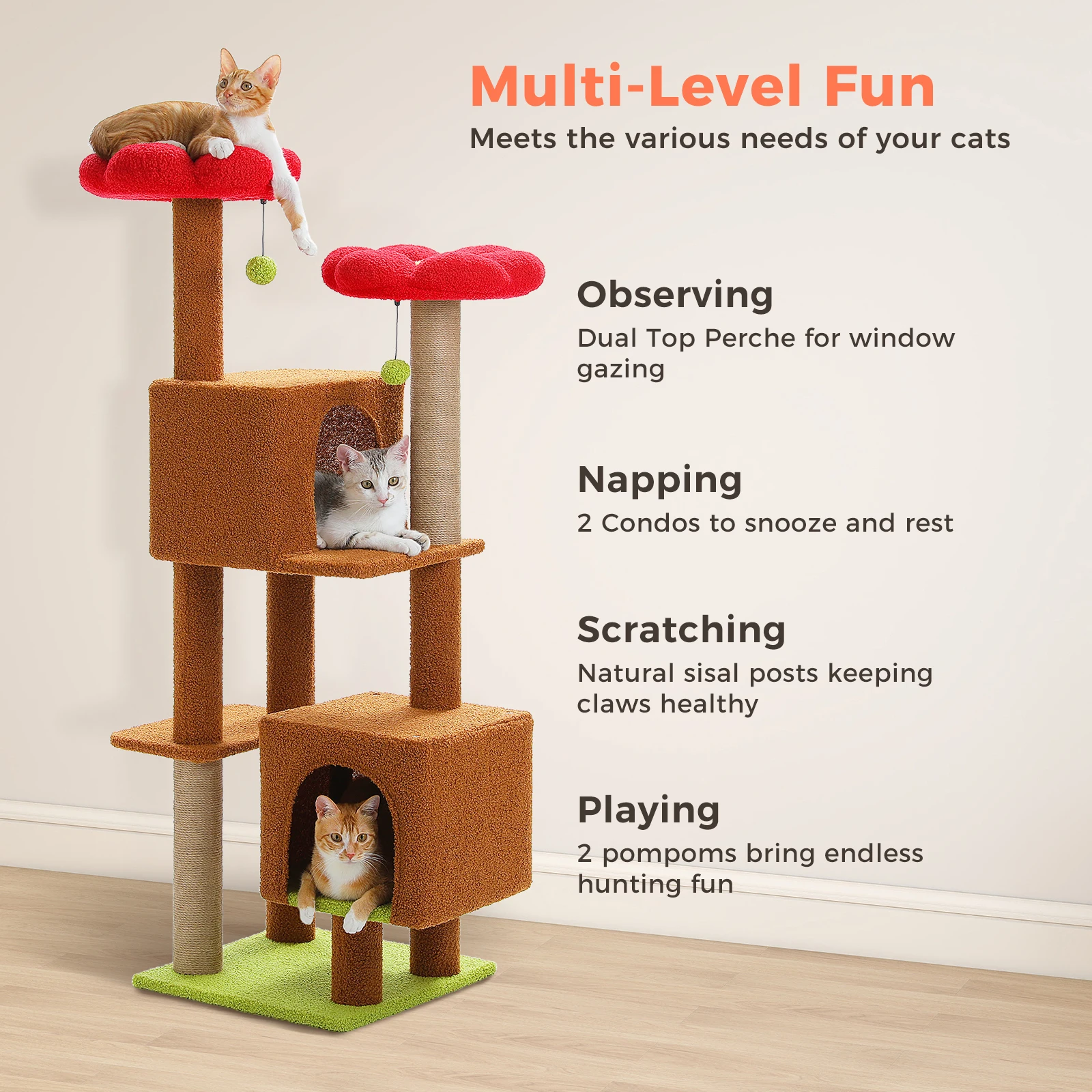 Árbol rascador con bandeja de aseo y sisal para varios gatos - imagen 2