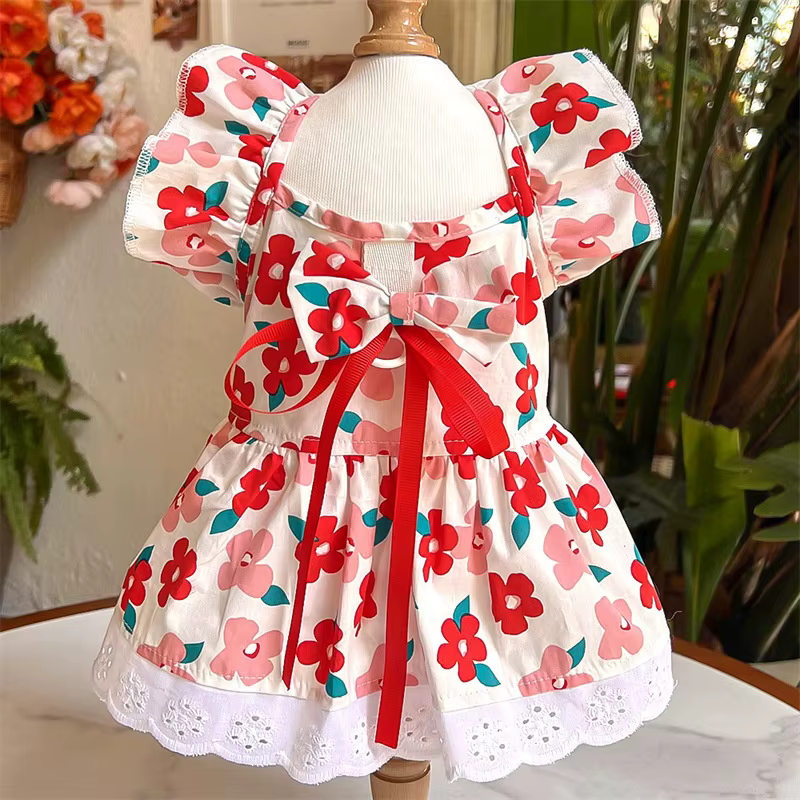 Vestido de princesa para perros y gatos – Disfraz floral con lazo - imagen 4