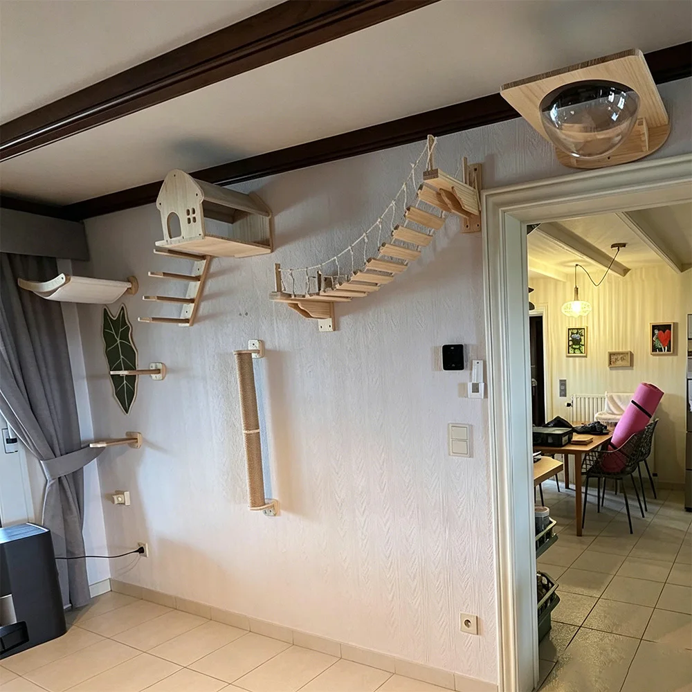 Torre de escalada en pared y árbol para gatos con hamaca felpa - imagen 5