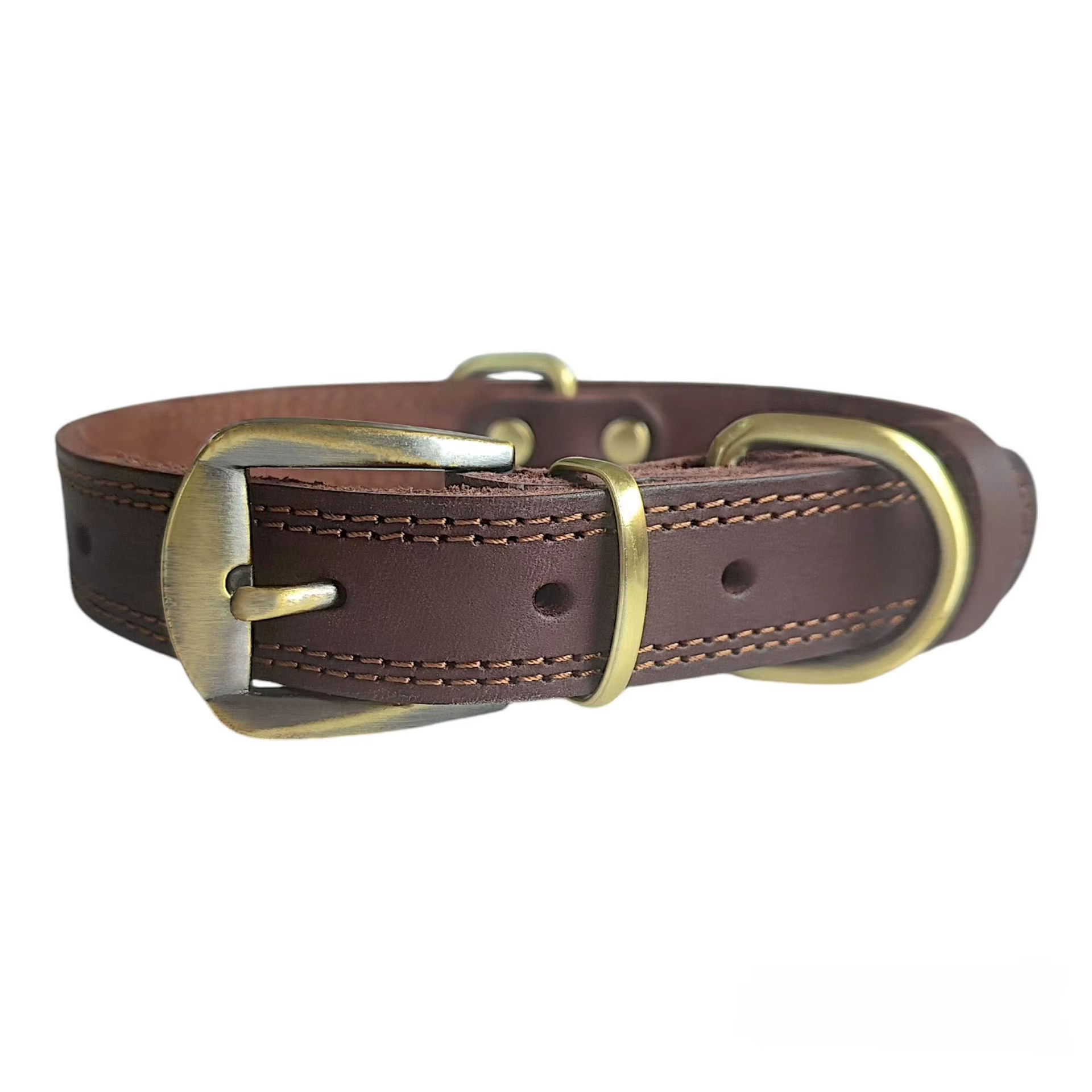 Collar de cuero genuino artesanal para perro – Hebilla de latón - imagen 4