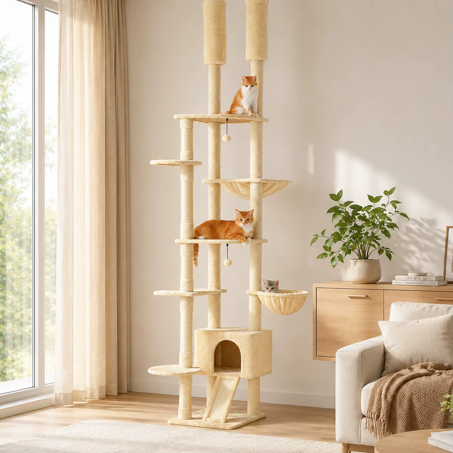 Árbol de escalada para gatos con juguete colgante