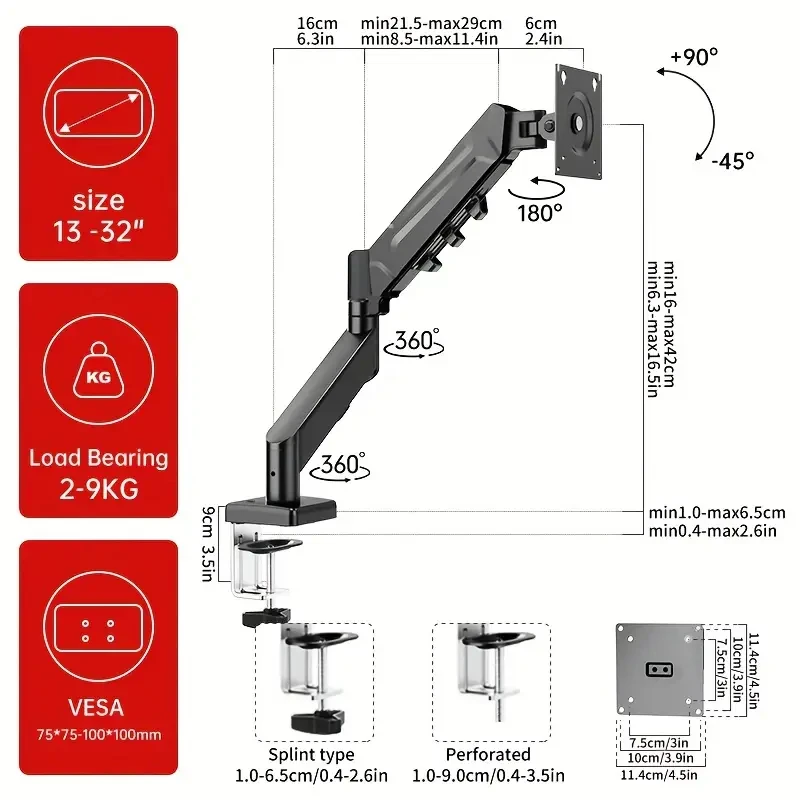 Vista frontal del soporte de monitor beishi