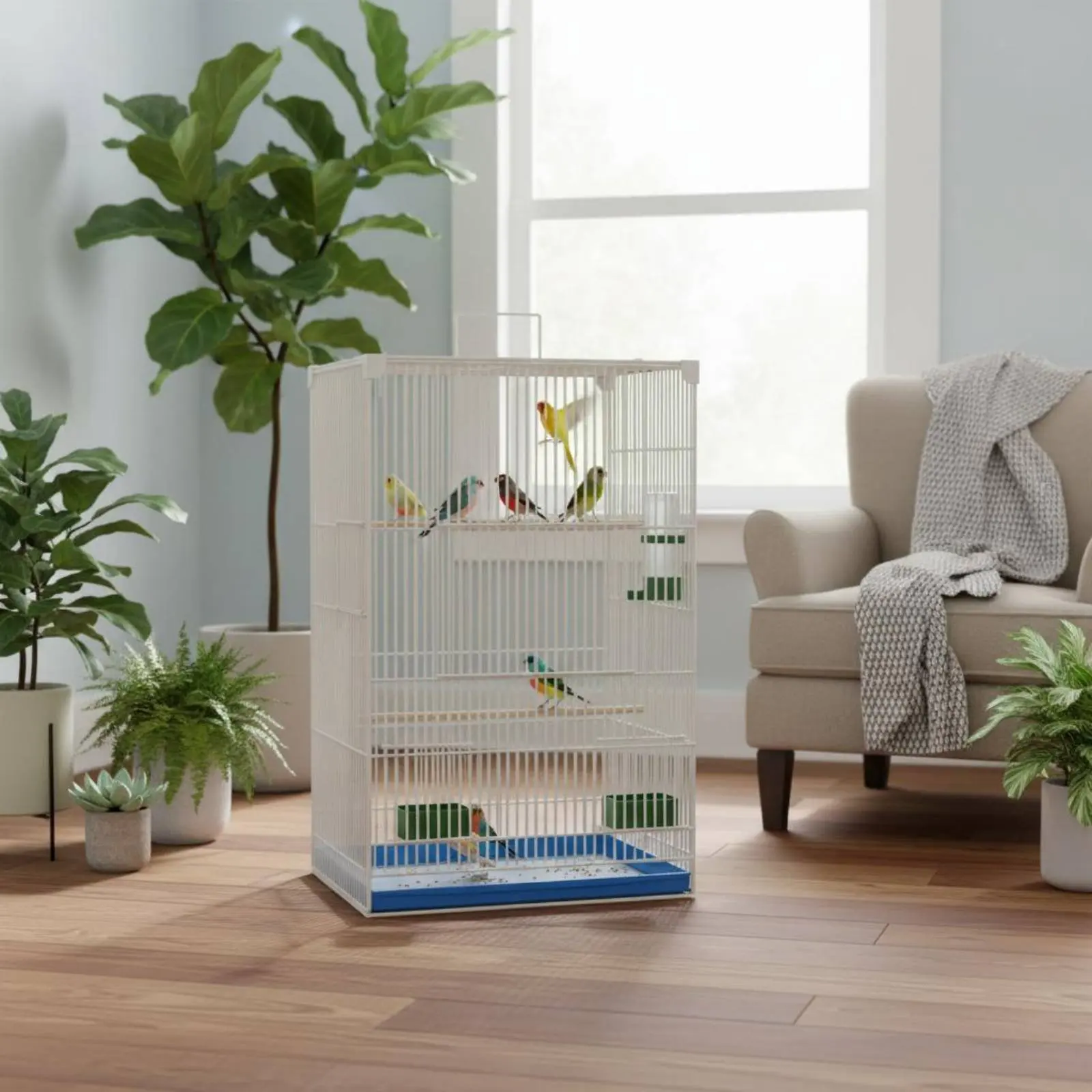 Jaula extra alta para cría de aves, puertas con cerradura y ruedas - imagen 4