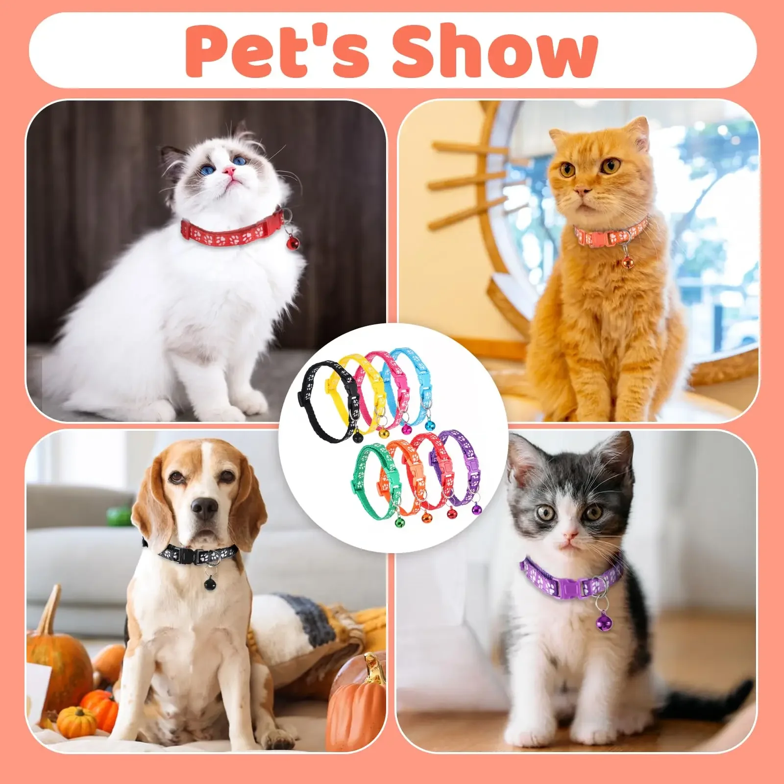 Collar con campana y huellas para gato y perro pequeño, ajustable - imagen 2