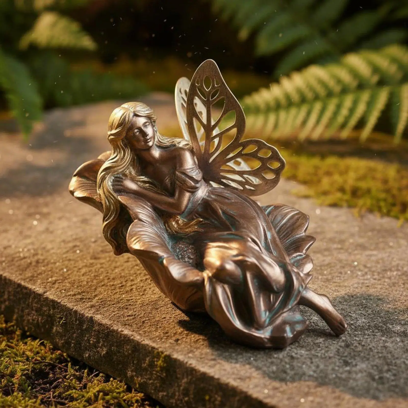 Figura Hada Bronce Artesanal Decoración Jardín y Balcón - imagen 5