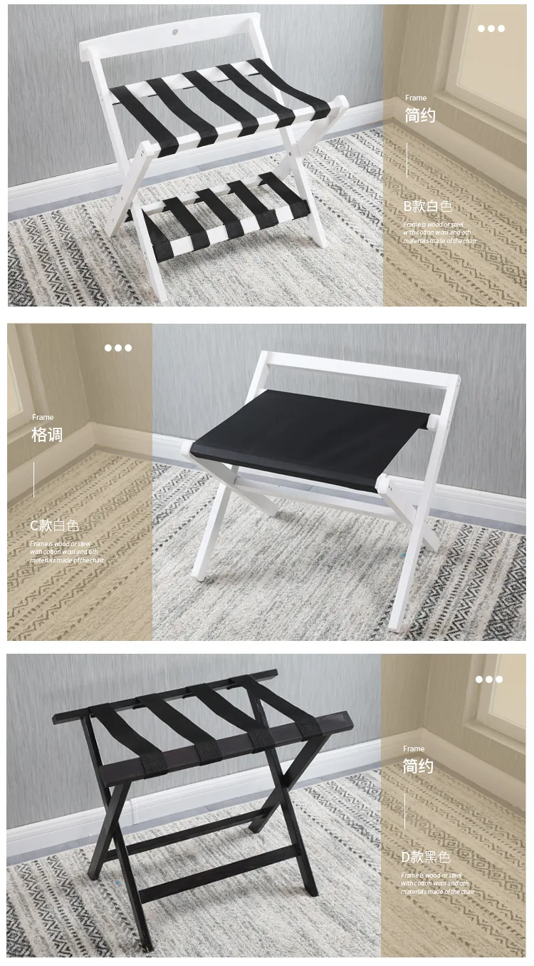 Soporte de madera para equipaje en habitación de hotel