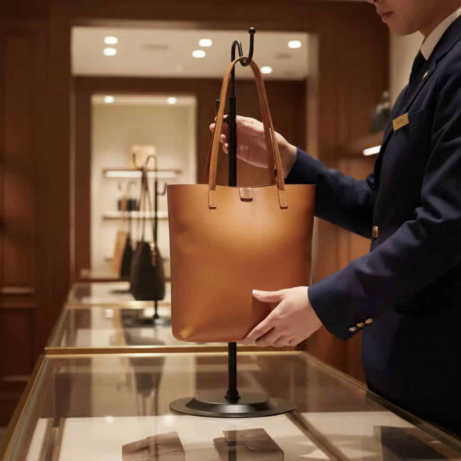 Exhibidor de bolsos con soporte metálico estable para comercios - imagen 2