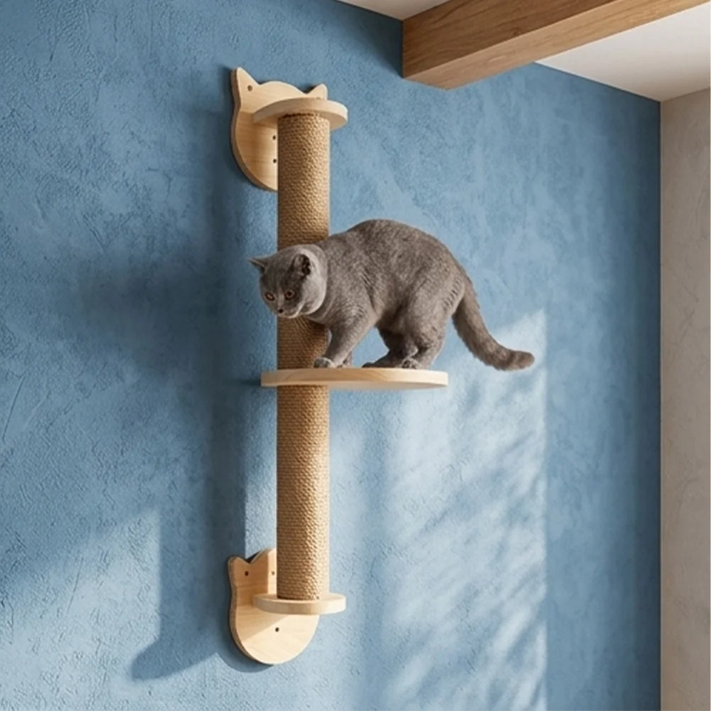 Rascador de pared para gatos con poste de sisal y plataforma - imagen 5
