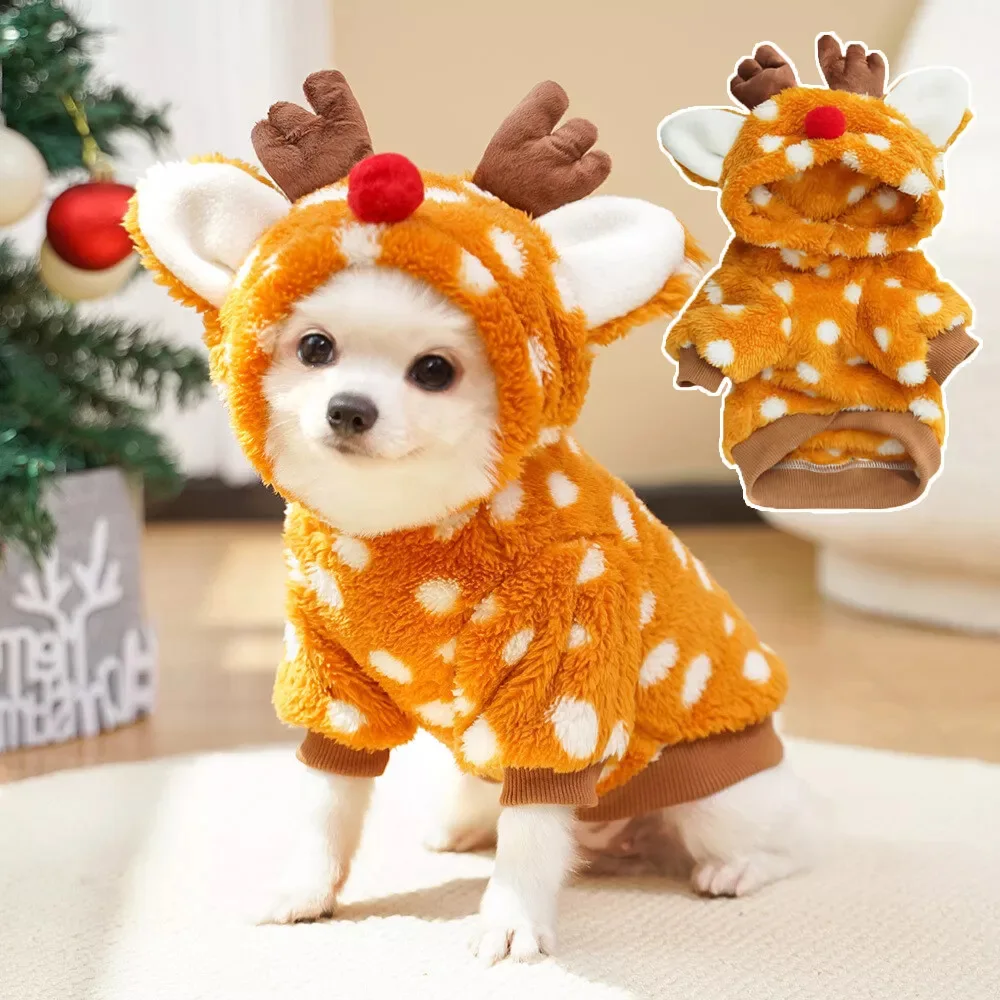 Disfraz de Reno para Perros y Gatos – Traje Navideño con Gorro y Forro Suave - imagen 3