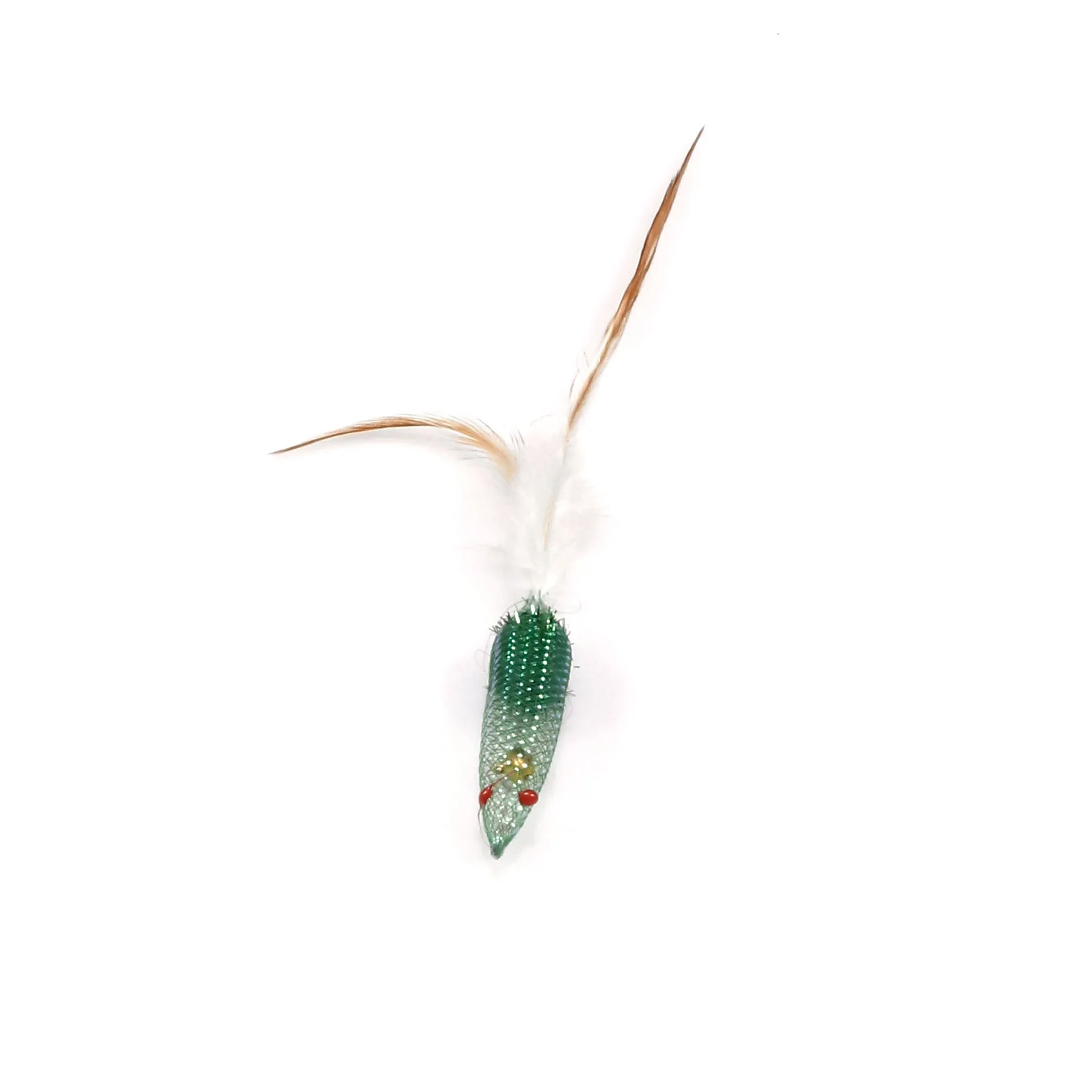 Juguete de plumas verdes para entretenimiento felino