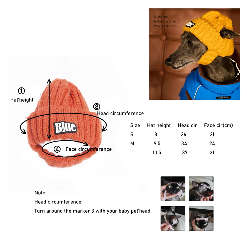 Gorro de lana gris tejido a mano para perro Whippet