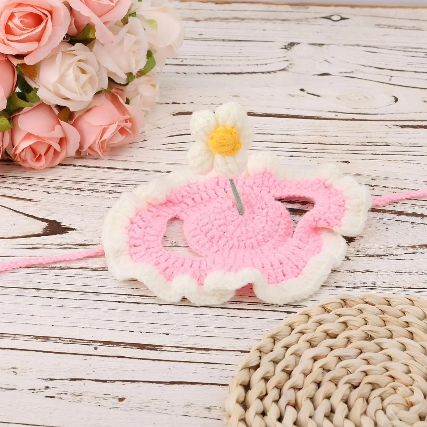 Gorro de lana tejida con flores lindo para disfraz de gato y perro - imagen 2