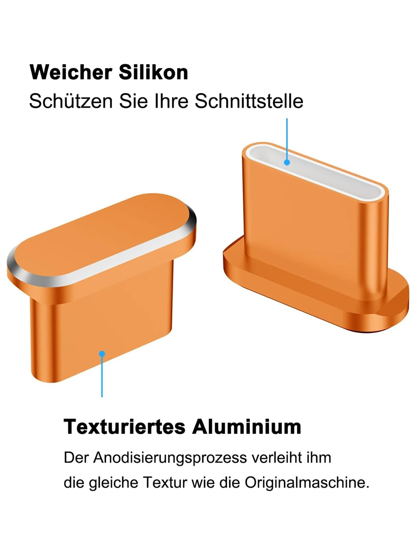 Tapones antipolvo USB-C de aluminio y silicona para iPhone y Galaxy - imagen 2