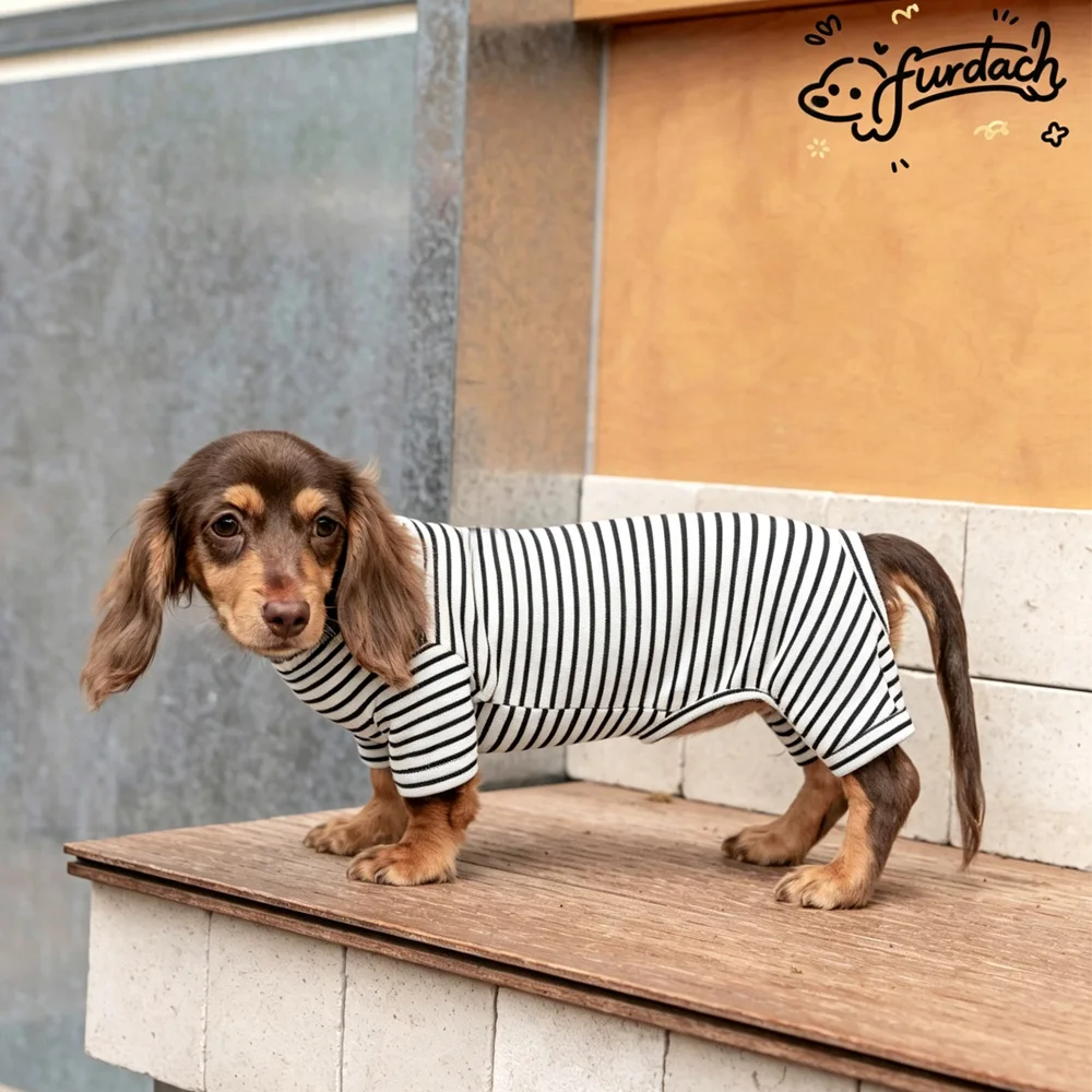 Ropa polar cálida para perros salchicha Dachshund a rayas manga larga - imagen 3