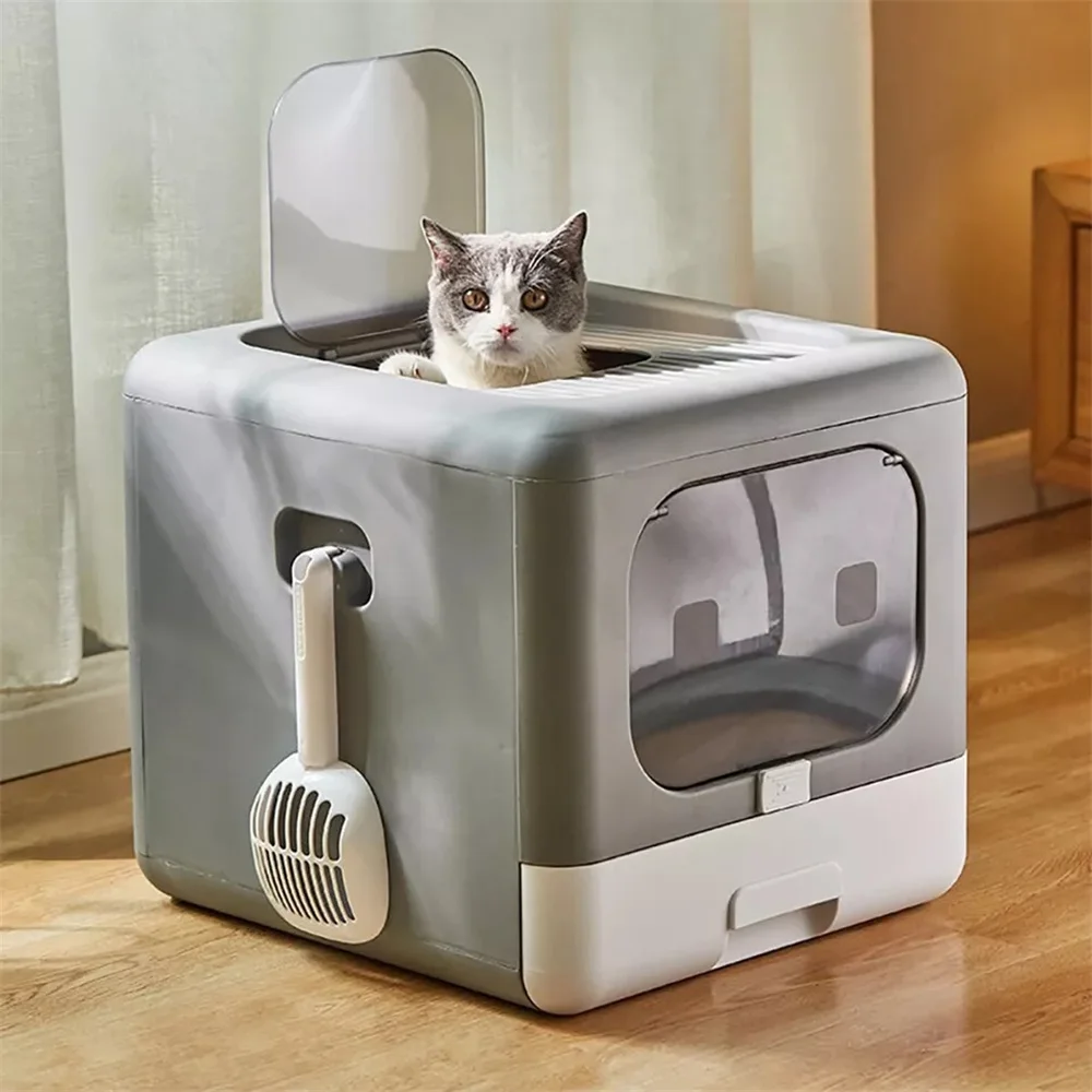 Bandeja sanitaria plegable para gatos con tapa y entrada superior - imagen 3