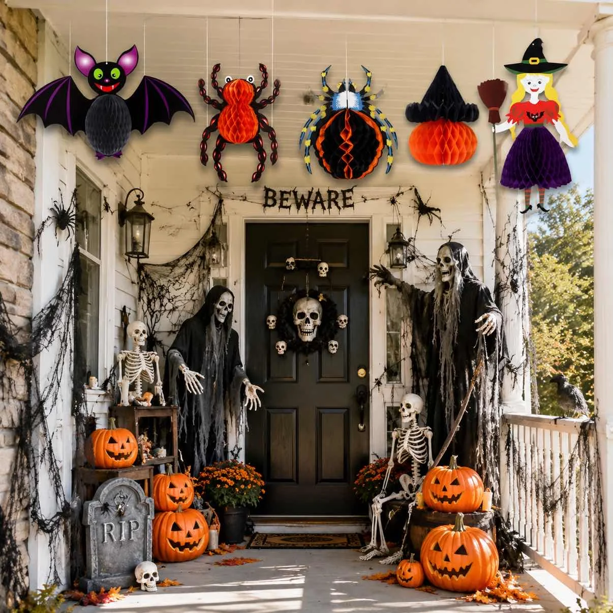 Adornos Colgantes de Panal para Halloween – Decoración Ventanas