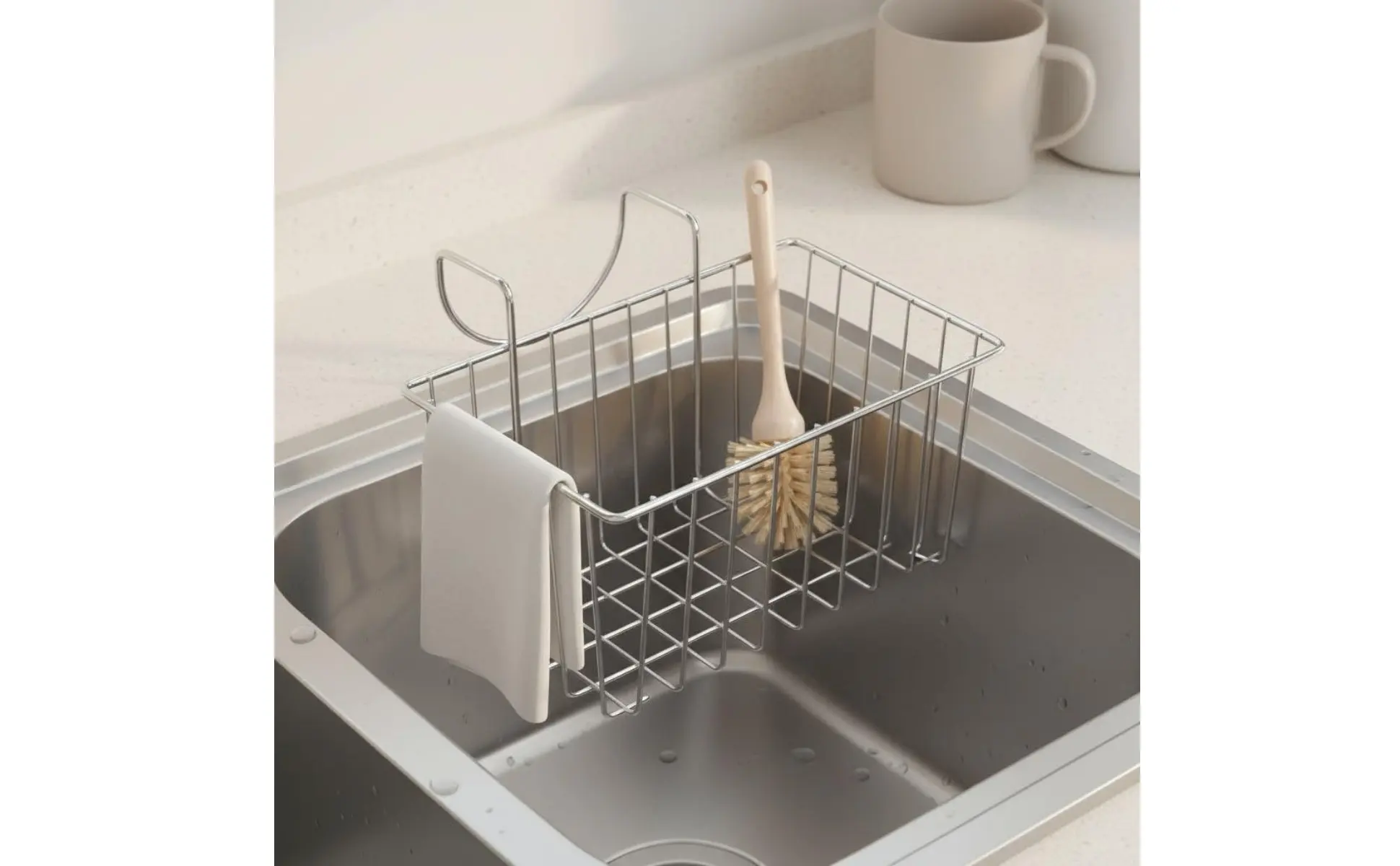 Soporte de esponja de acero inoxidable para fregadero, drenaje rápido