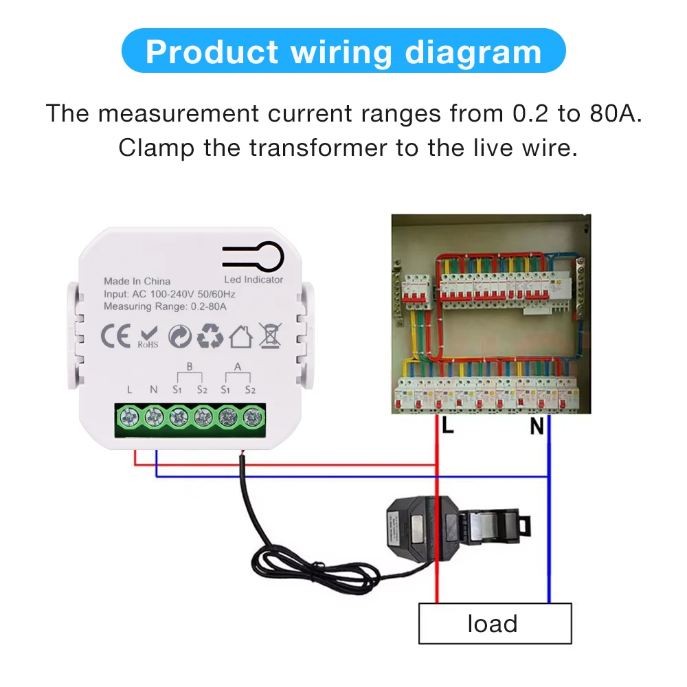 Medidor Inteligente WiFi Tuya 80A – Monitor Energía Voltaje y Corriente - imagen 3