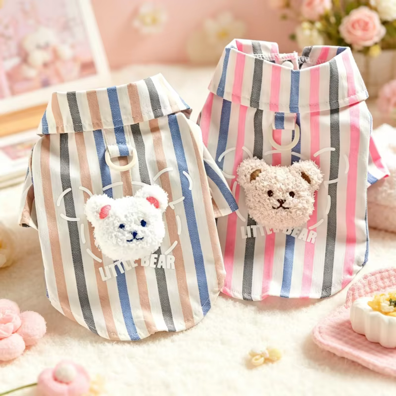 Camisa veraniega a rayas con oso para perro Yorkie y gato pequeño - imagen 3
