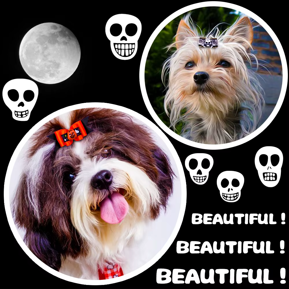 Lazos para perros pequeños Halloween con calavera y calabaza - imagen 3