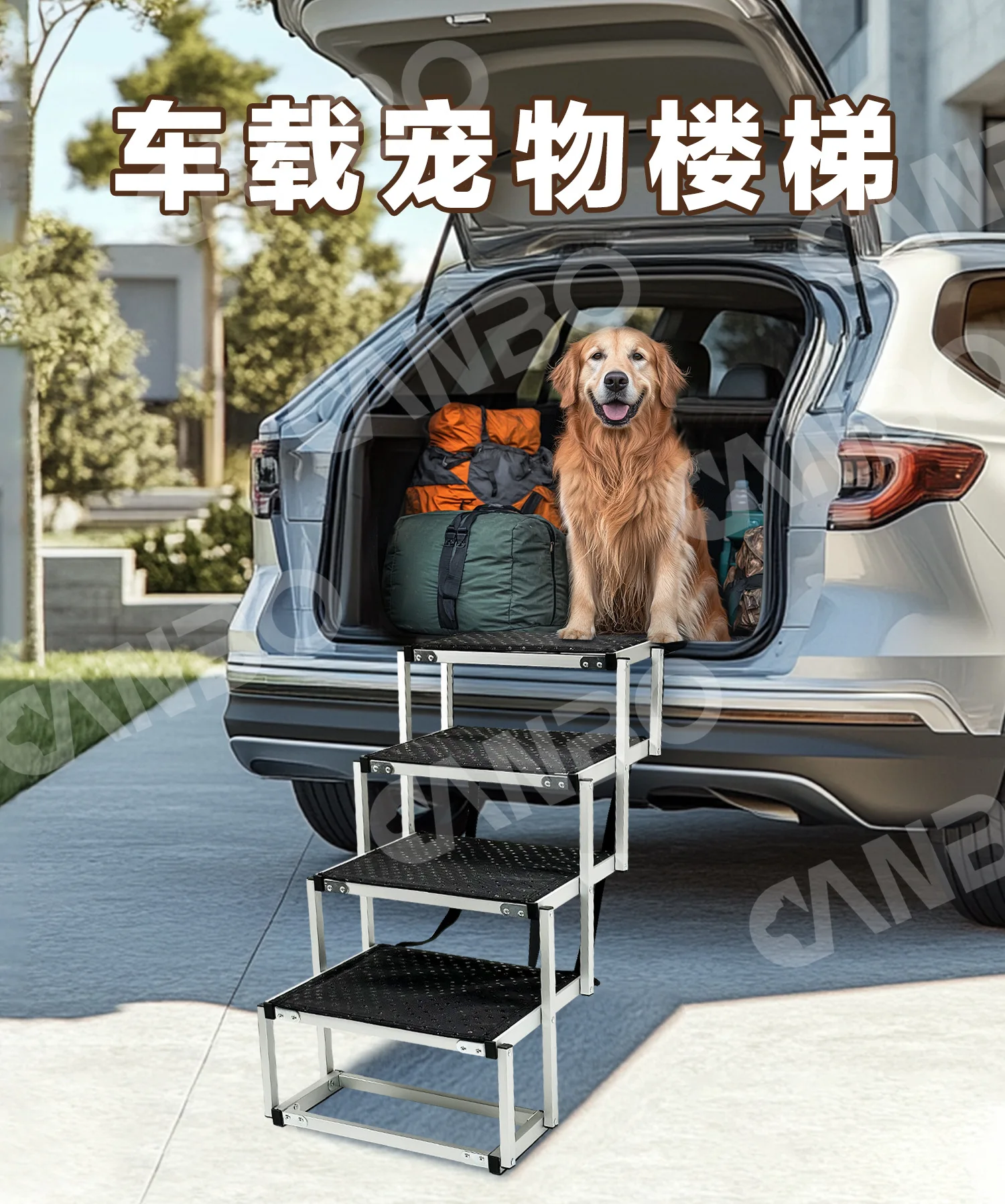 Rampa de aluminio plegable para perros vista completa