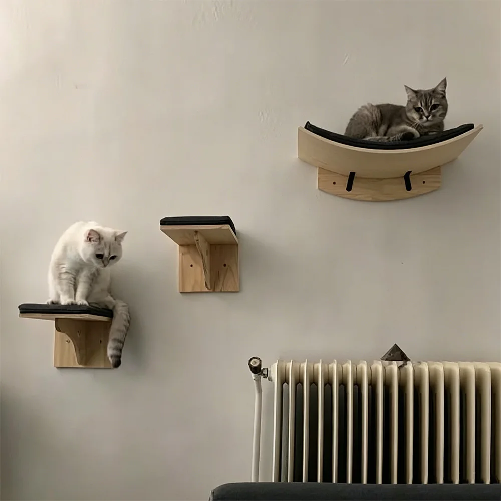 Árbol rascador de pared para gatos de madera con sisal y hamaca - imagen 5