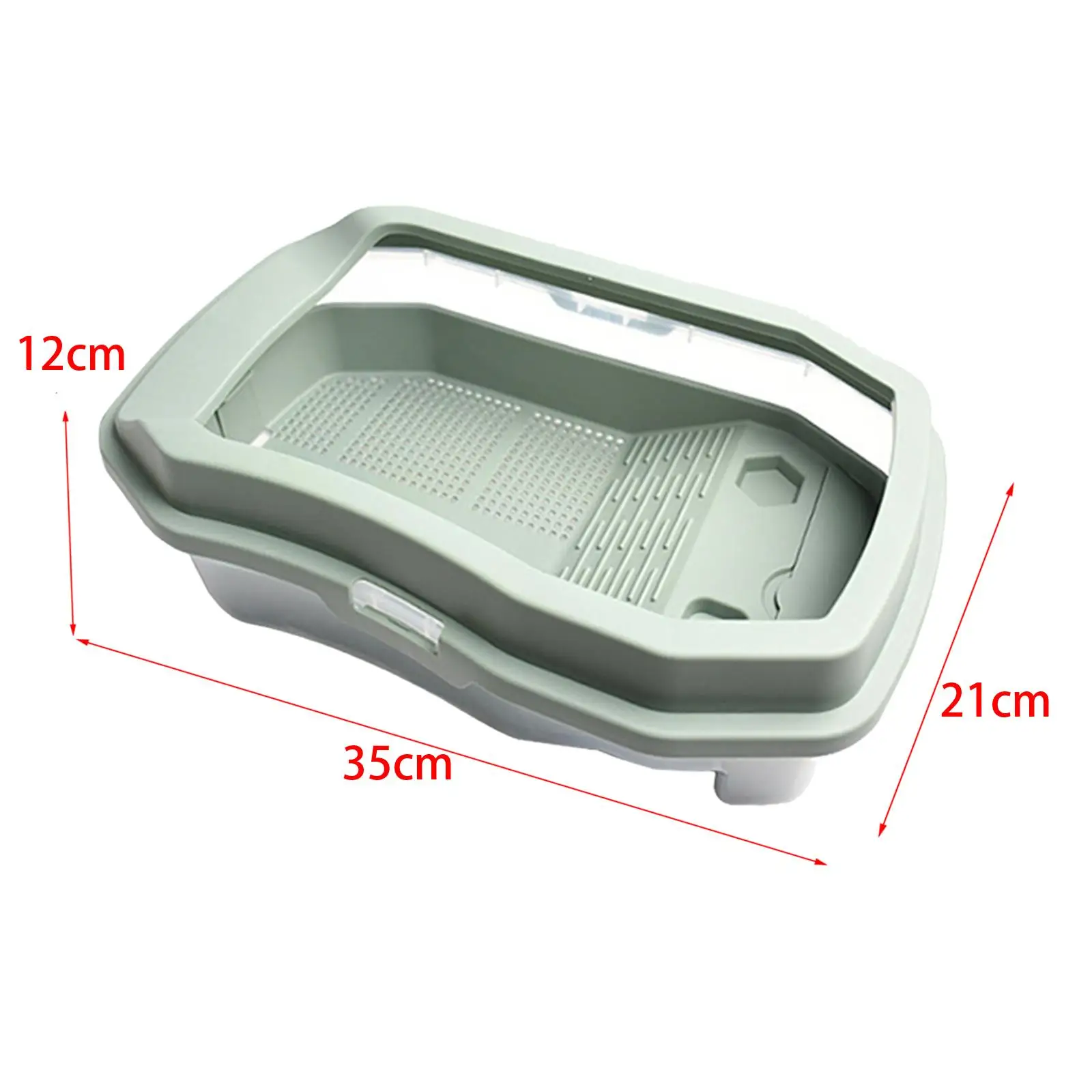 Vista lateral mostrando dimensiones y material ABS