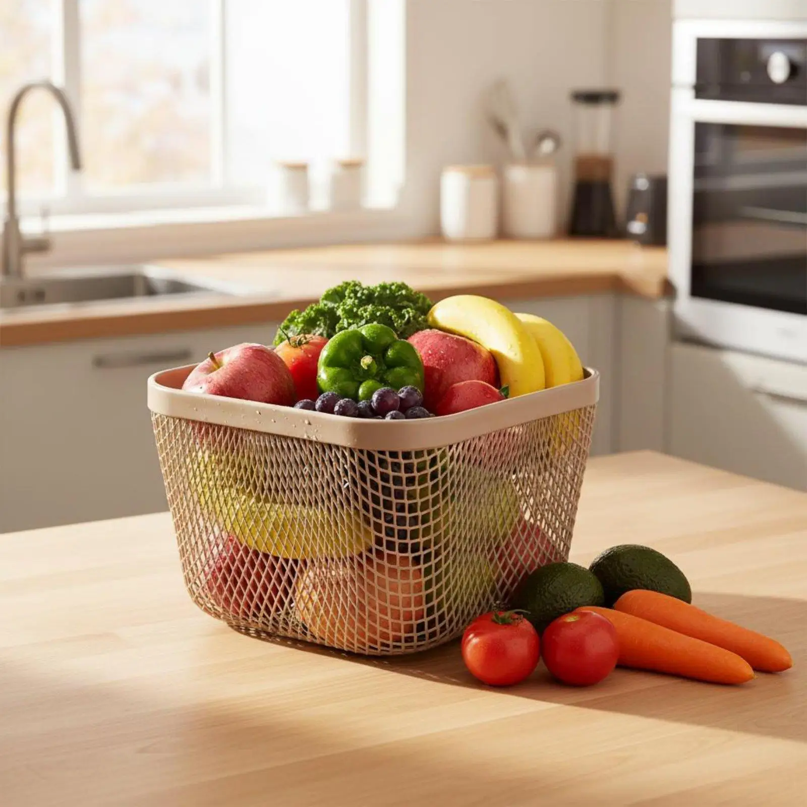 Cesta Almacenamiento Malla Metálica Ventilada, Contenedor Hueco para Cocina y Baño - imagen 4