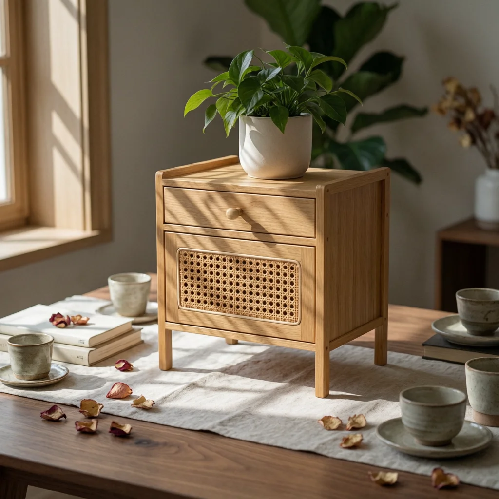 Soporte plantas con cajón y estante – Mueble delgado para salón