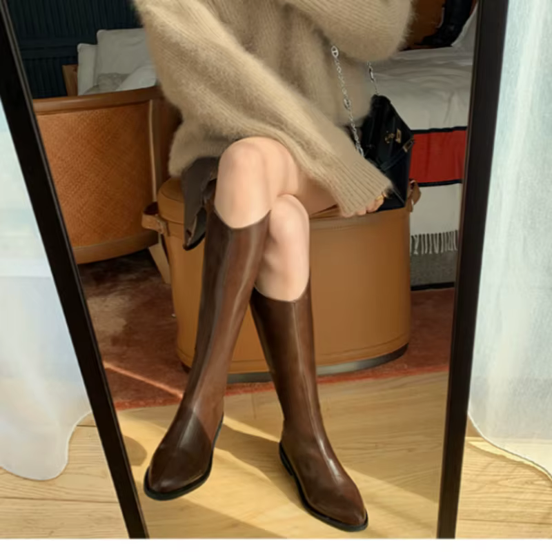 Botas de invierno de tacón medio hasta la rodilla con terciopelo - imagen 5