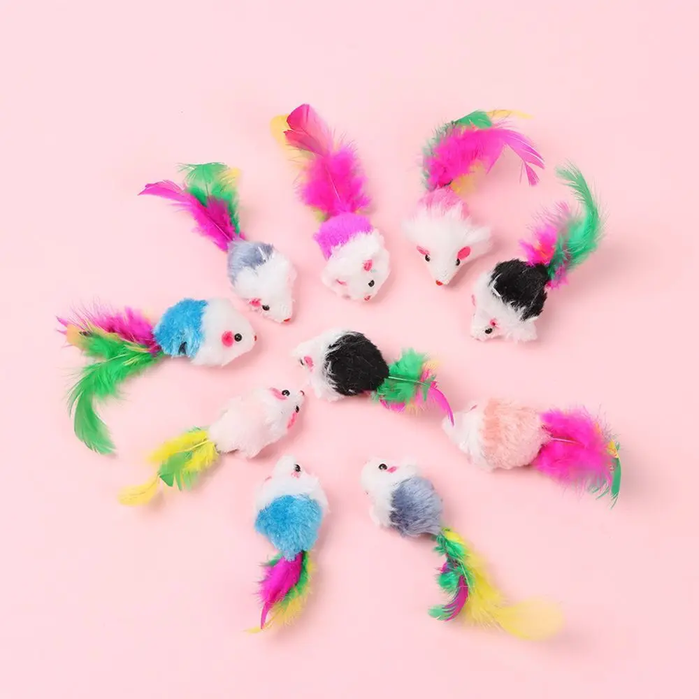 Juguete de felpa para gato con plumas de colores