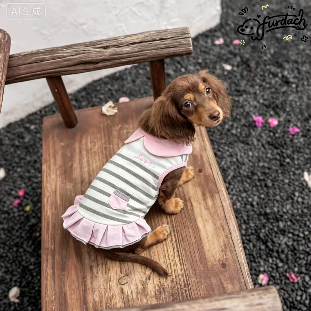 Vestido verano algodón para perra tipo Dachshund salchicha rosa - imagen 3