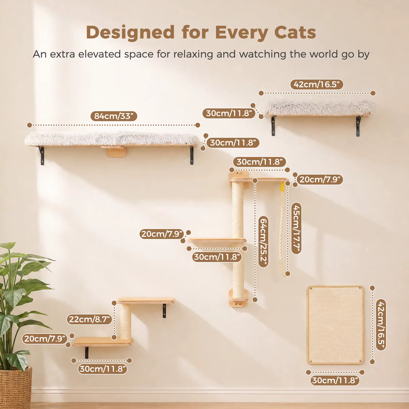 Estanterías y plataformas de pared para gatos
