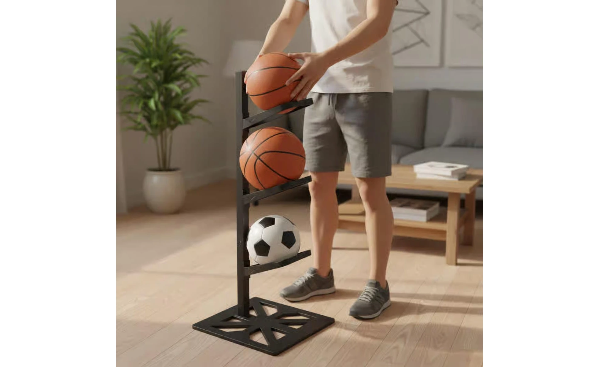 Soporte resistente para almacenar balones de baloncesto
