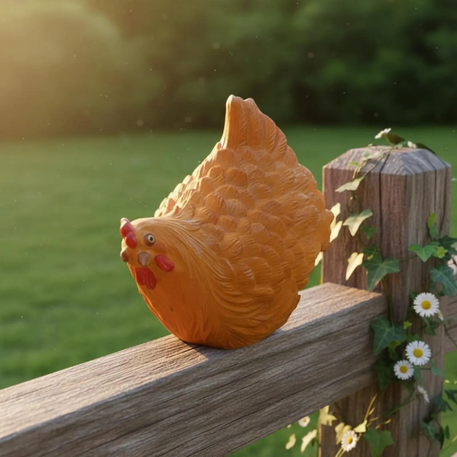 Escultura de gallo rústica pintada a mano para jardín, intemperie