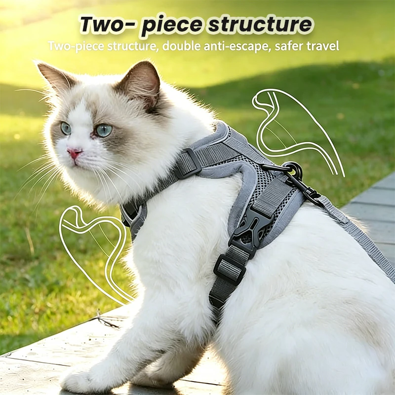Arnés reflectante y correa para gatos – Pecho, paseo seguro - imagen 2