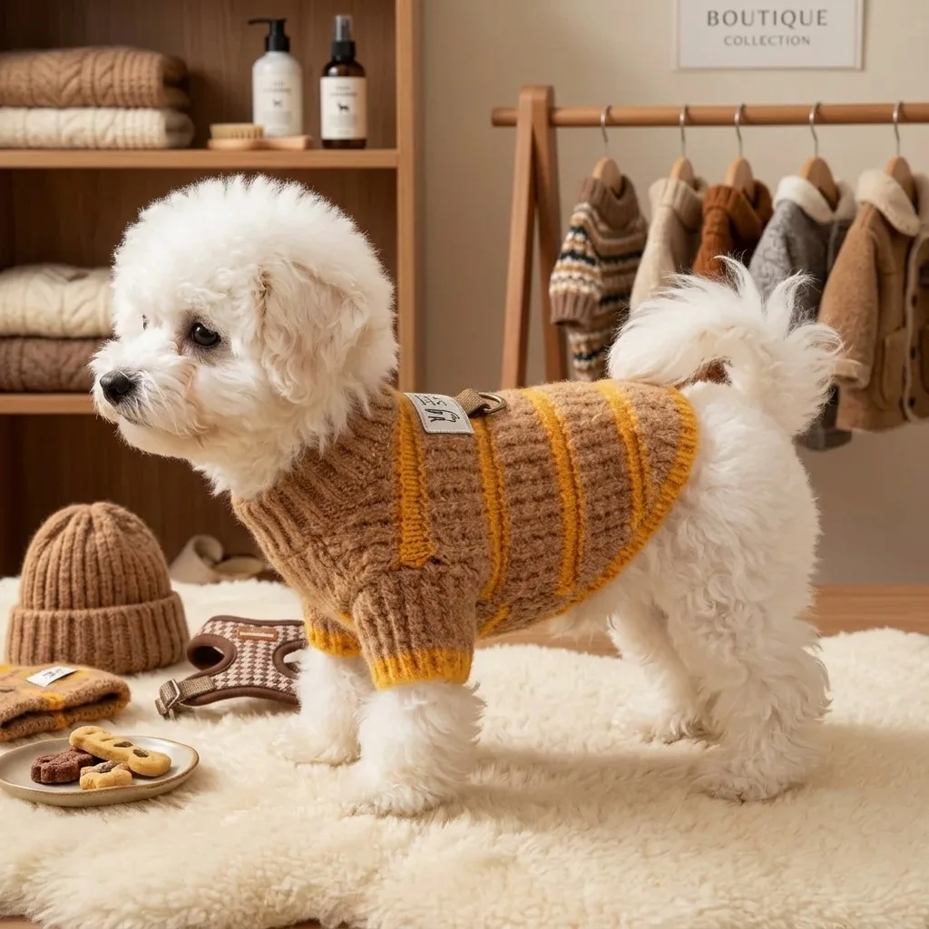 Suéter punto rayas cuello alto para perros pequeños y gatos - imagen 2