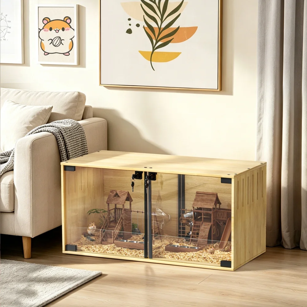 Jaula de madera para hámster y erizos con doble puerta y divisor - imagen 5