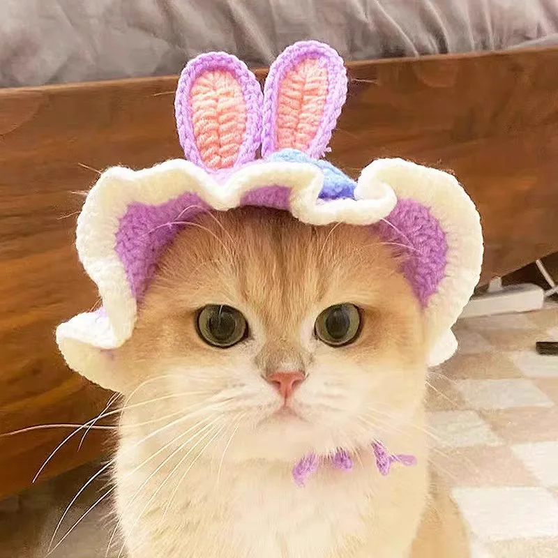 Gorro ganchillo con flores para gatos y perros pequeños