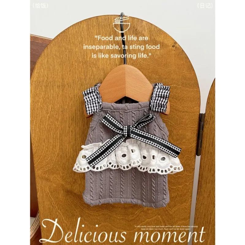Vestido de encaje con lazo decorativo para perro pequeño