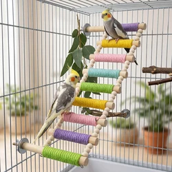 Juguete interactivo de madera con escalera y puente para loros