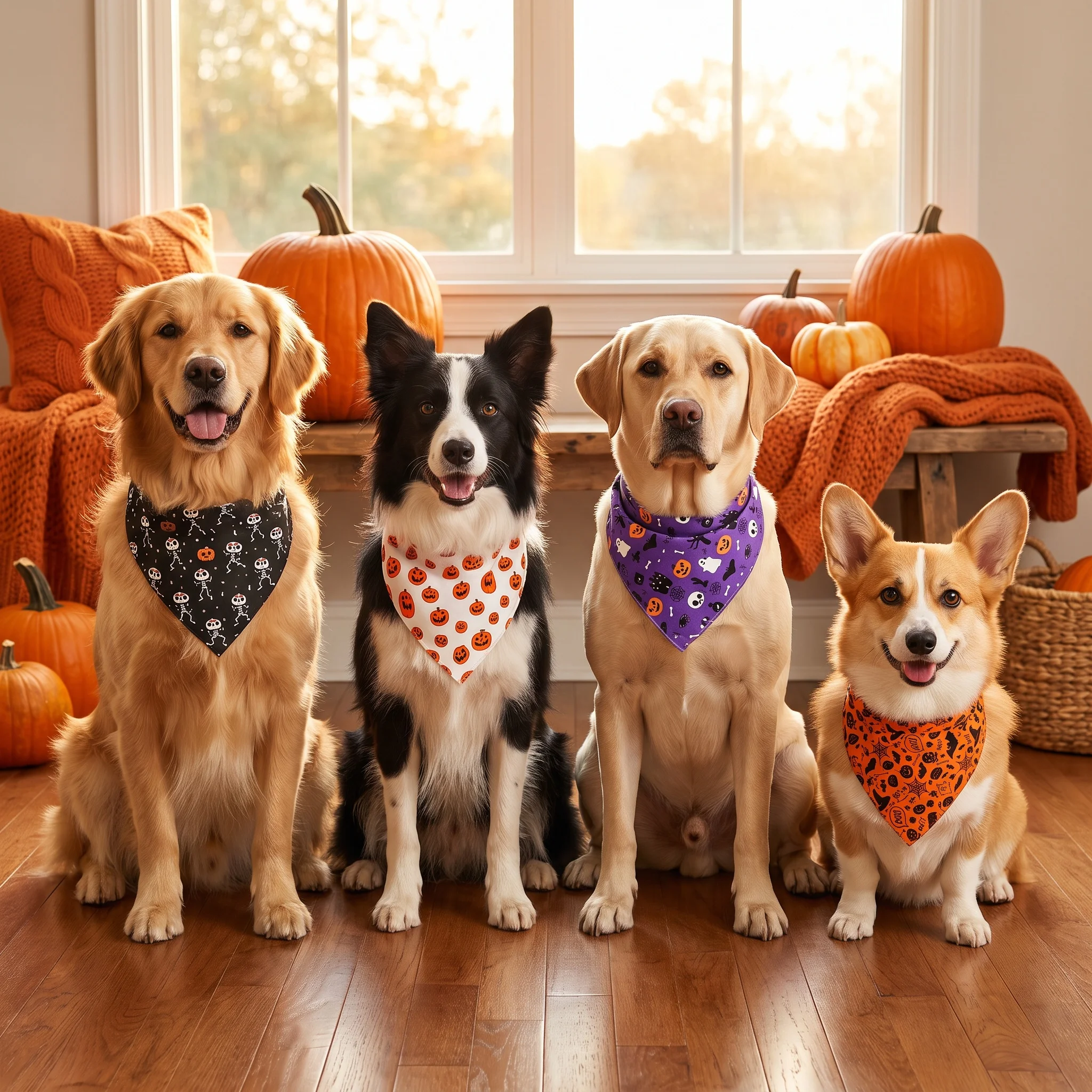 Pañuelos Triangulares Halloween para Perros y Gatos – Estampado Calabaza - imagen 2