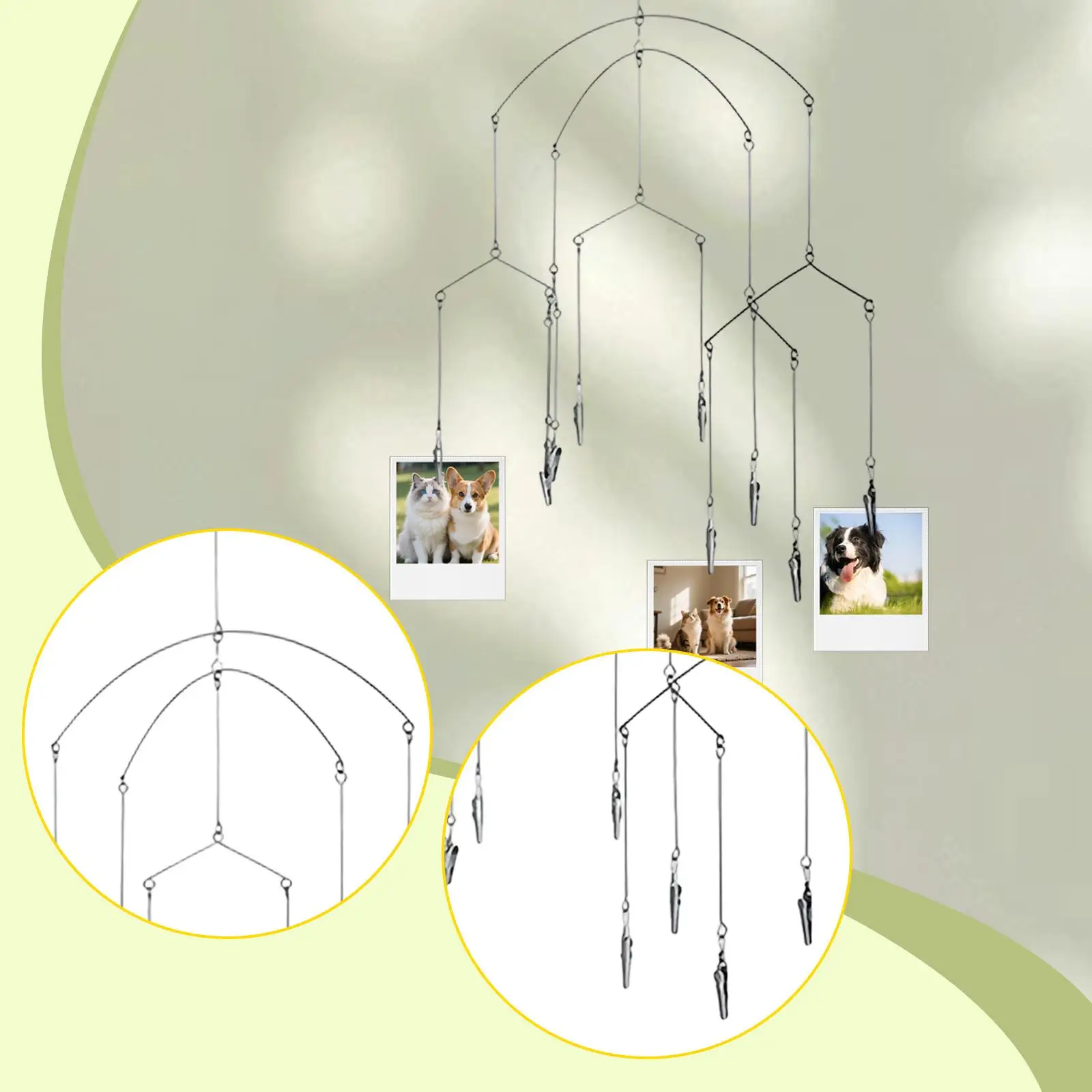 Hanging Photo Display Home Decor Creative Minimalist Picture Clip with 10 Clips Wind Chime Design for Notes Artworks Prints Dorm