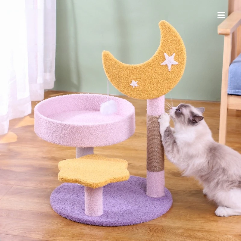 Rascador para gatos de sisal con cama y plataforma 3 niveles