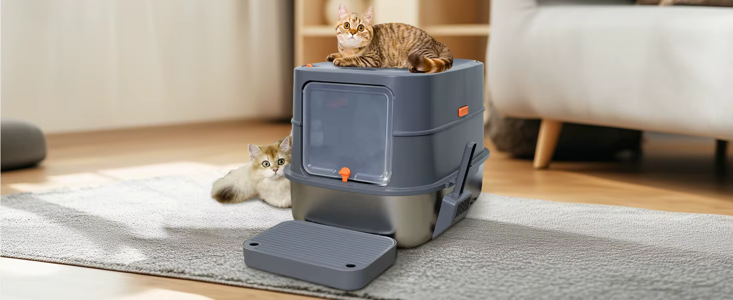 Caja de arena completamente cerrada para gatos